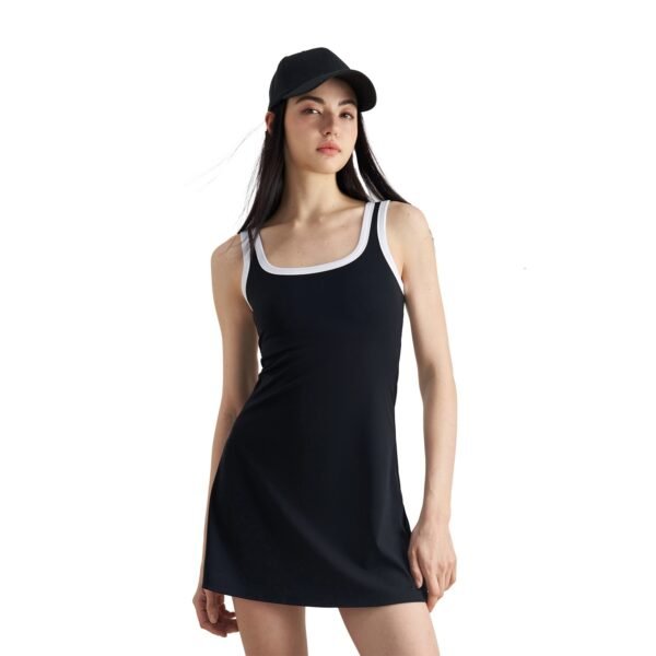 Double-shoulder Strap Color Contrast Patchwork Advanced Sense Dress - Image 3