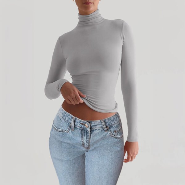 Women's Slim-fit Solid Color Knitted Base Long Sleeve Shirt - Image 4