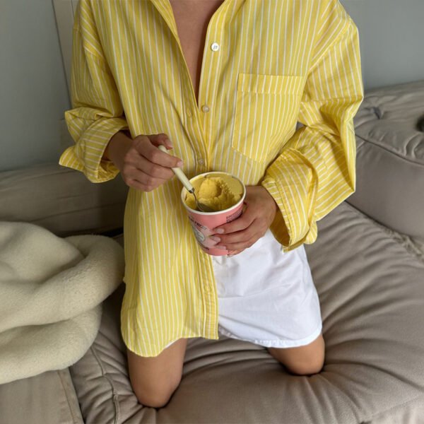 Casual Loose And Simple Style Button Cardigan Striped Contrast Color Top Shirt For Women - Image 6