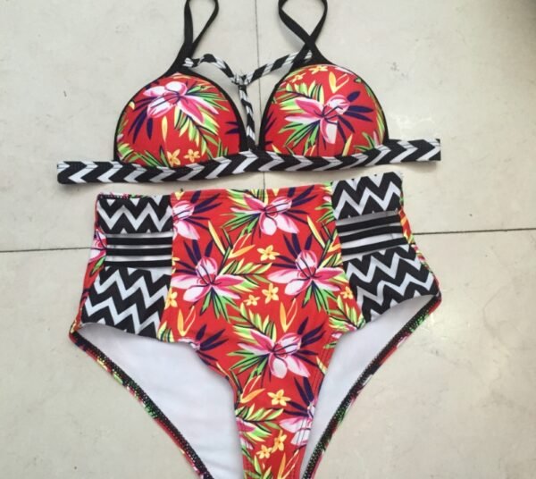 Multicolor Print High Waist Bikini Swimsuit Sexy Women Swimwear - Image 6