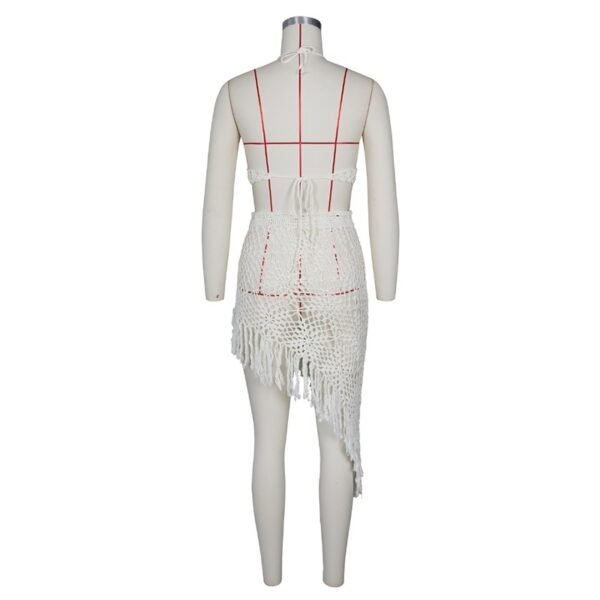 Women's Sexy Handmade Crocheted Tassel Casual Suit Beach Swimwear Coverall - Image 4