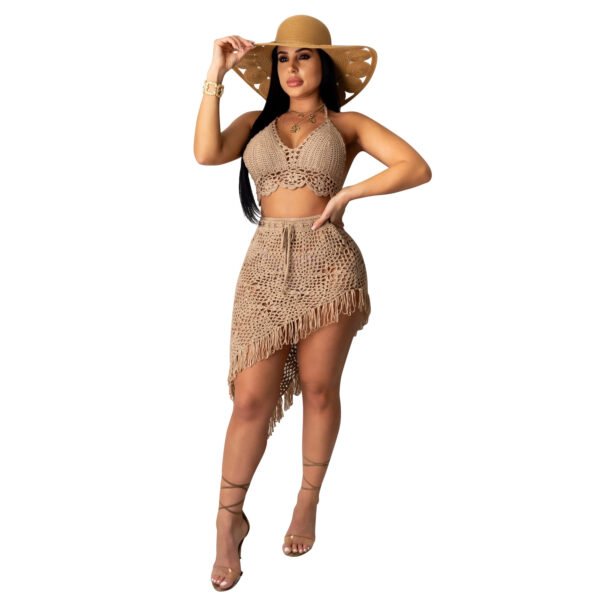 Women's Sexy Handmade Crocheted Tassel Casual Suit Beach Swimwear Coverall - Image 7