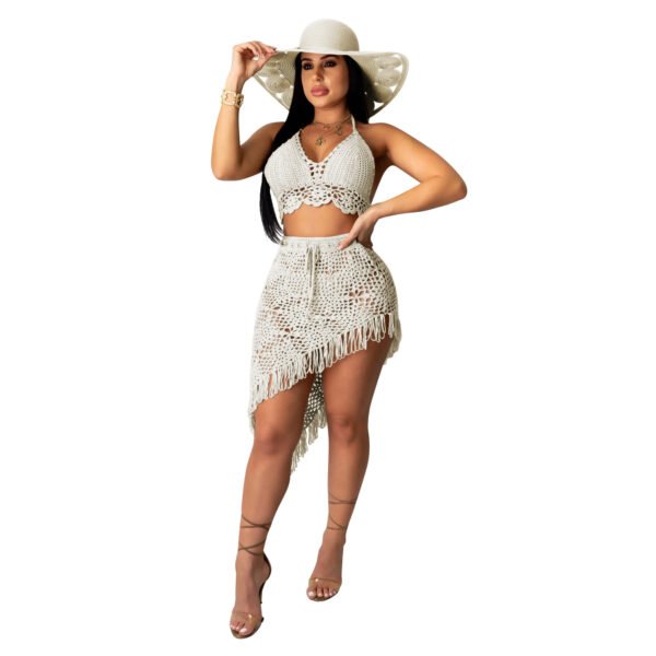 Women's Sexy Handmade Crocheted Tassel Casual Suit Beach Swimwear Coverall - Image 8