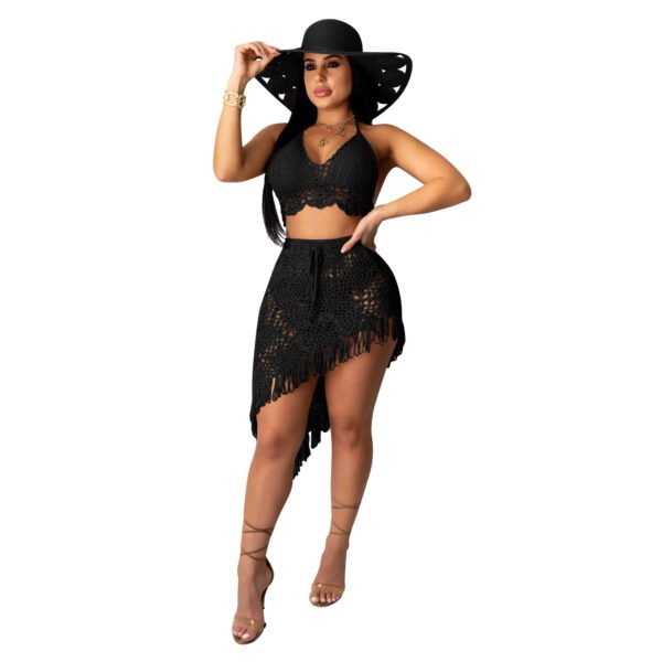Women's Sexy Handmade Crocheted Tassel Casual Suit Beach Swimwear Coverall - Image 3