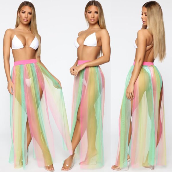 Women Bikini Cover Up Swimwear Mesh Sheer Beach Maxi Wrap Skirt Sarong Pareo One Piece Summer Bathing Suit Swimsuit Holiday - Image 3