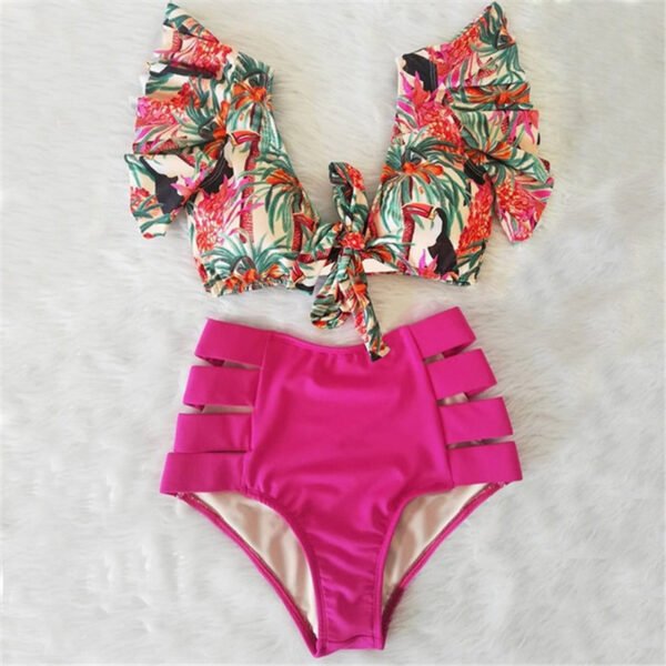 High Waist Bikini Ruffle Swimwear Women Print Sexy Swimsuits - Image 5