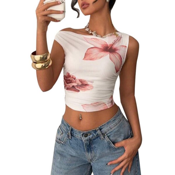 Off-the-shoulder T-shirt Sleeveless Slim Fit Cropped Top - Image 2