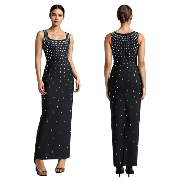 Rhinestone U-neck Sleeveless Sheath Tight Dress - Image 3