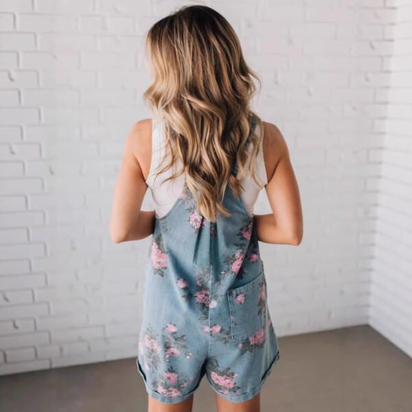 Retro One-piece Fashion Floral Denim Shorts - Image 3