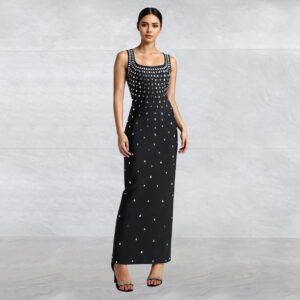 Rhinestone U-neck Sleeveless Sheath Tight Dress