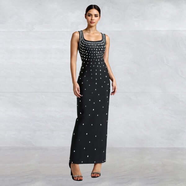 Rhinestone U-neck Sleeveless Sheath Tight Dress