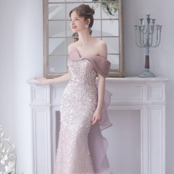 Women's Fashion Simple One-shoulder Evening Dress - Image 4