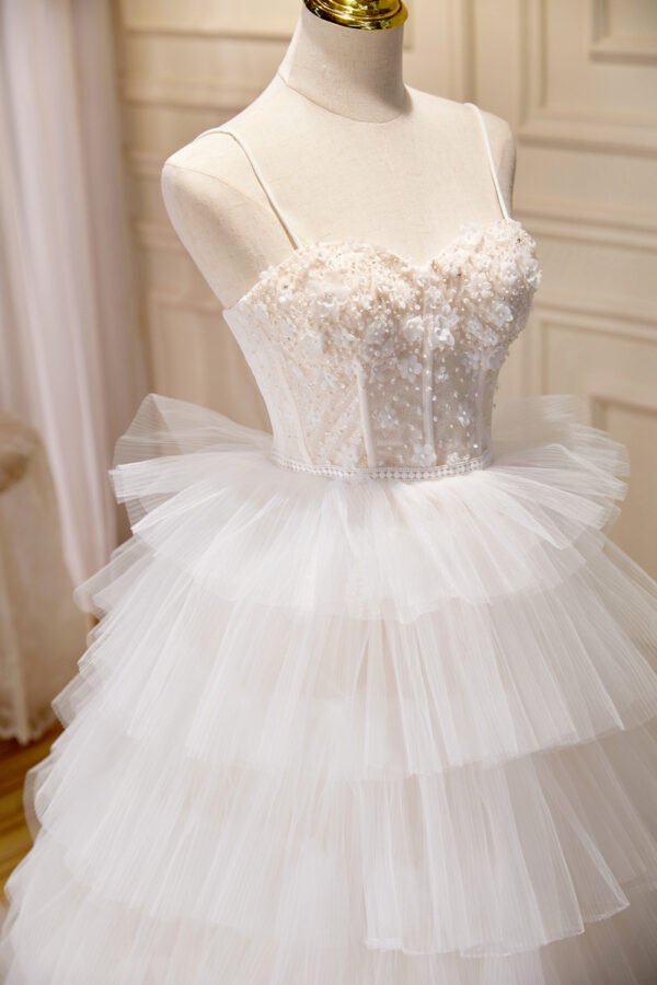Beautiful Girl Suspender Wedding Dress With Elegant Train - Image 2