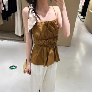 Standard Edition Pleated Camisole Top Brown Easy Matching Waisted Vest