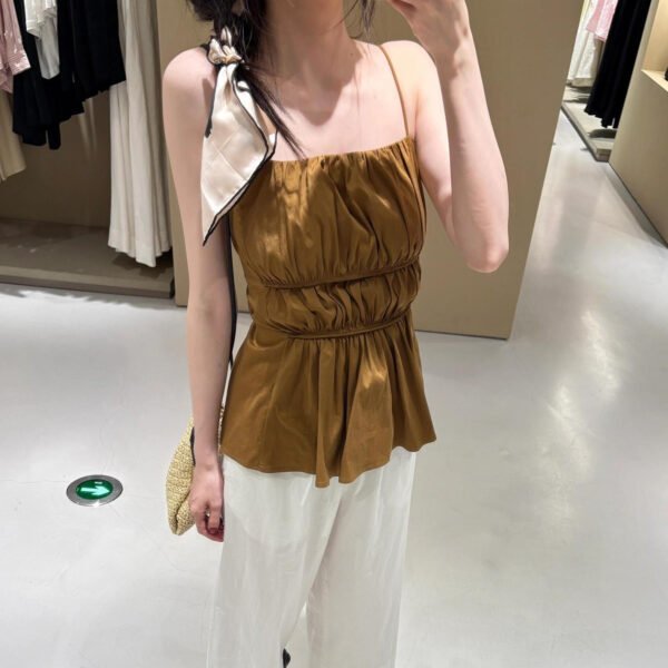 Standard Edition Pleated Camisole Top Brown Easy Matching Waisted Vest