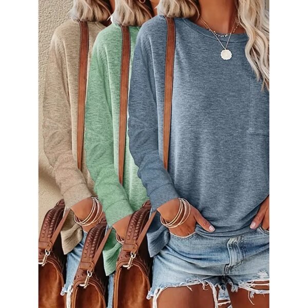 3 Pack Women's Long Sleeve Shirts Casual Crew Neck Basic Tops Solid Layer T Shirts For Ladies - Image 4