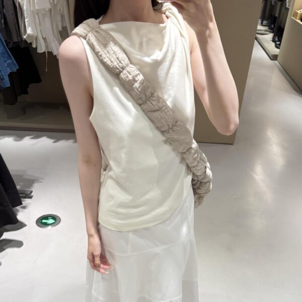 Slim-fit One-shoulder Knot Detail Cotton Top - Image 3