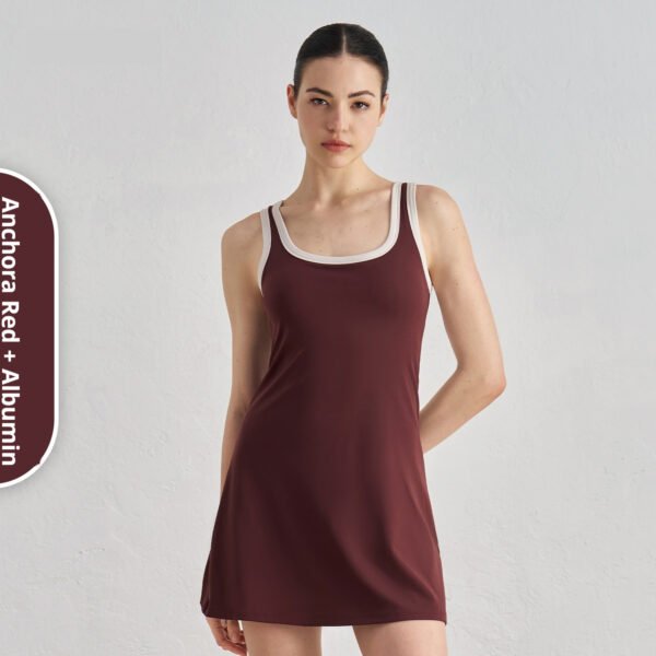 Double-shoulder Strap Color Contrast Patchwork Advanced Sense Dress - Image 2