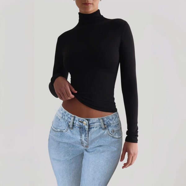 Women's Slim-fit Solid Color Knitted Base Long Sleeve Shirt - Image 3