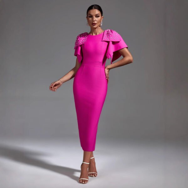 Double Shoulder Bow Slim Fit Dress - Image 5