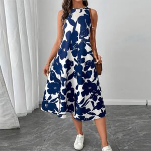 Dress Polyester Sleeveless Vest A- Line Skirt