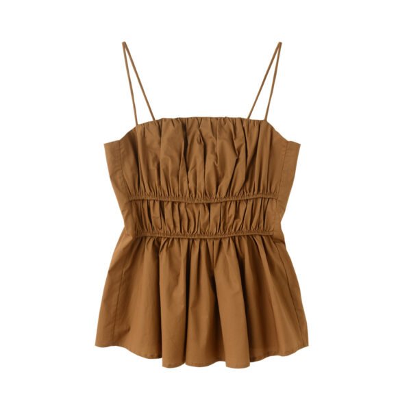 Standard Edition Pleated Camisole Top Brown Easy Matching Waisted Vest - Image 3