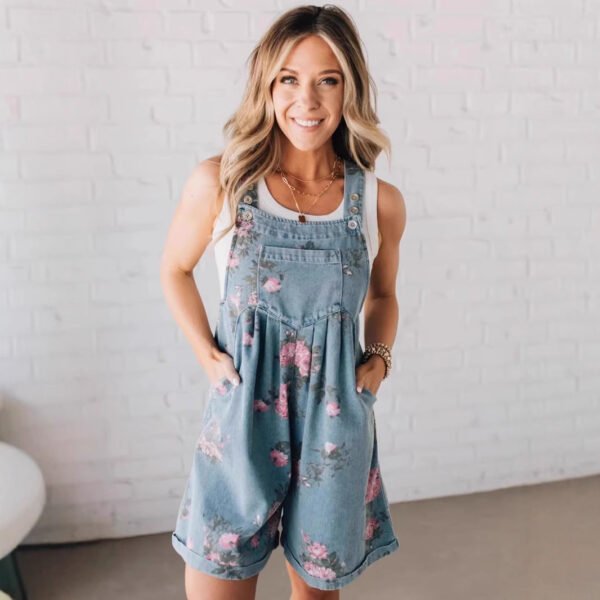 Retro One-piece Fashion Floral Denim Shorts