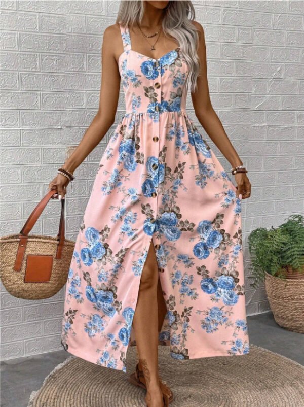 Women's Floral Dress Women's Summer Outerwear A- Line Skirt Dress - Image 5