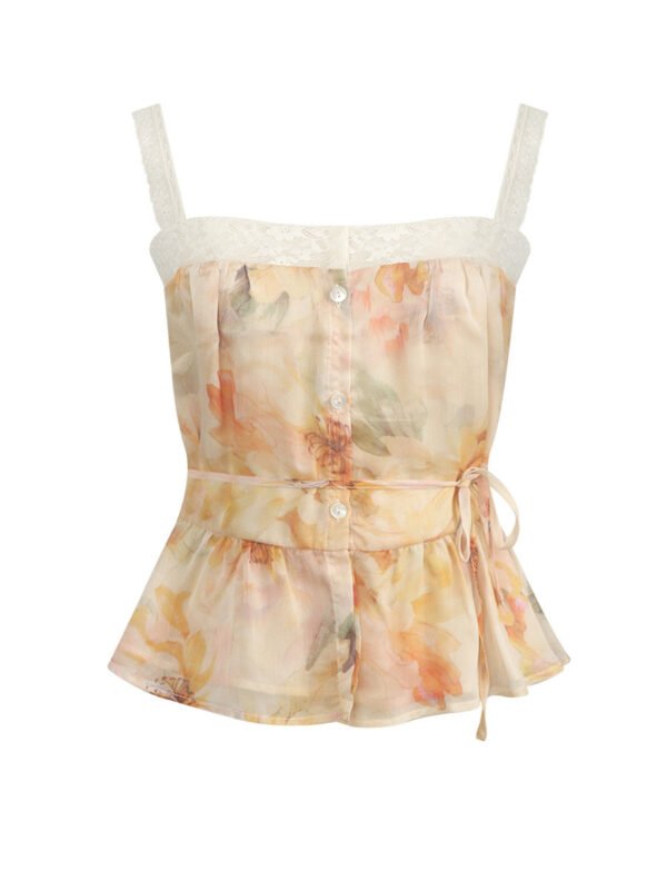 Beautiful V-neck Lantern Sleeve Floral Skirt - Image 3
