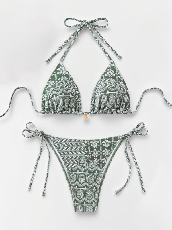 Women Printed Lace-up Bikini Split Swimsuit Swimwear - Image 6