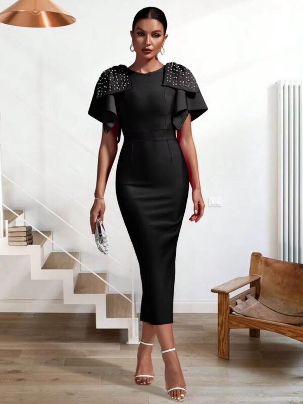 Double Shoulder Bow Slim Fit Dress - Image 4
