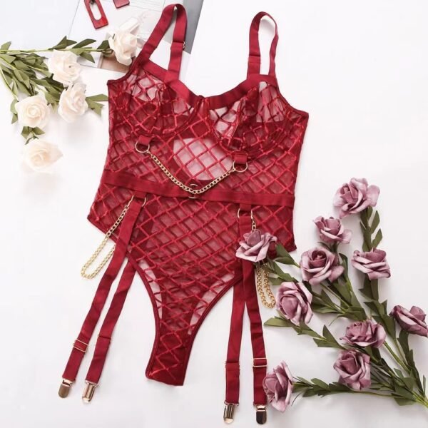 One-piece Lingerie One Piece Dropshipping Metal Chain Grid Passion Sexy Tight Underwear - Image 9