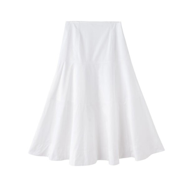 Women's White High Waisted Spliced Cotton Mid Length Skirt - Image 2