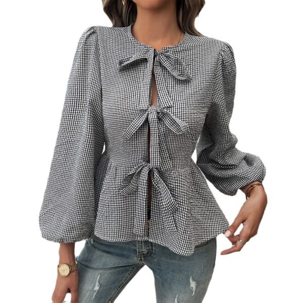 Elegant Design Contrast Color Tied Long Sleeves Shirt - Image 4