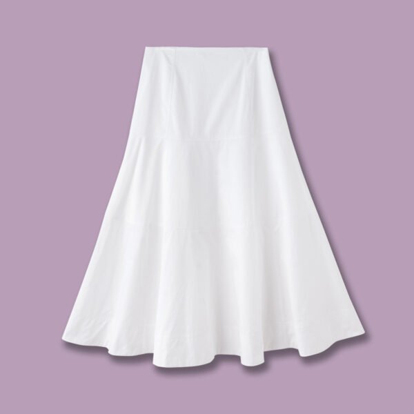 Women's White High Waisted Spliced Cotton Mid Length Skirt - Image 3