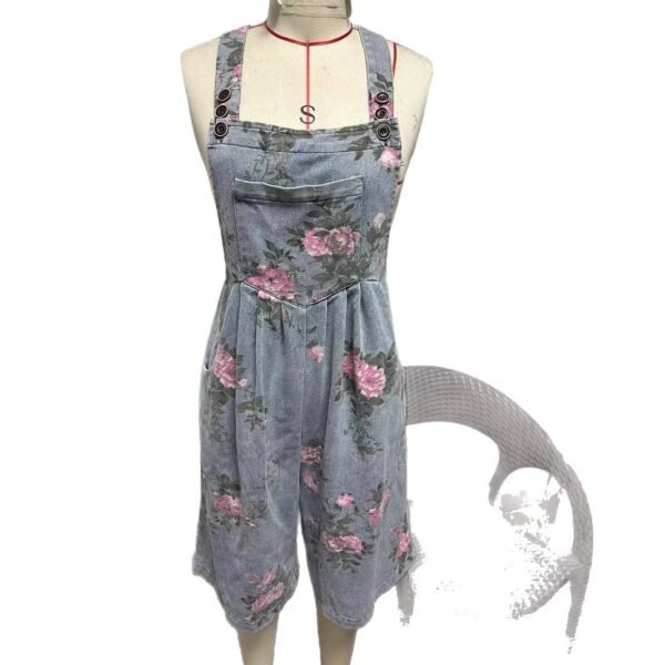Retro One-piece Fashion Floral Denim Shorts - Image 5
