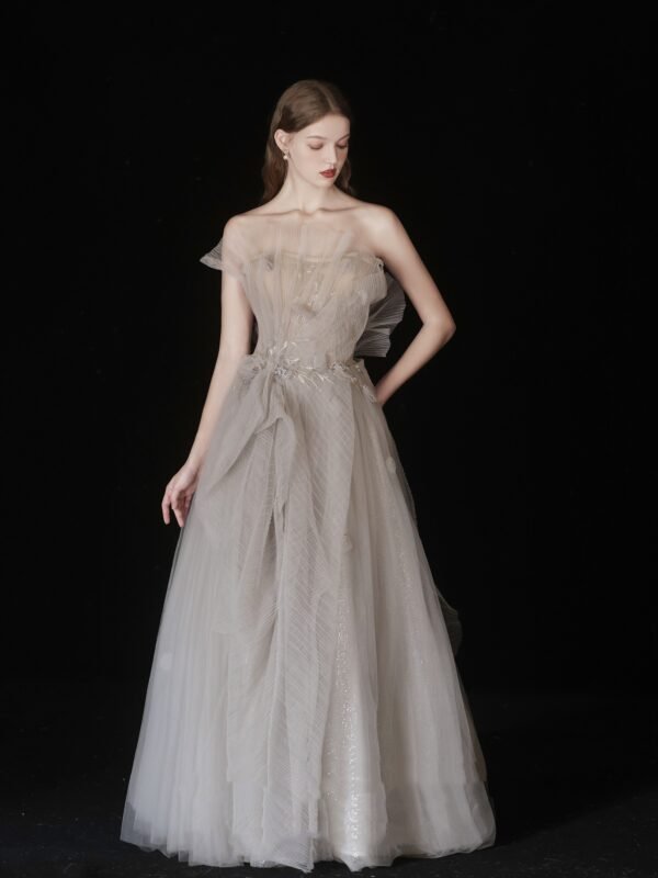 Gray Coffee Color Dinner Annual Meeting Tube Top Dress - Image 9