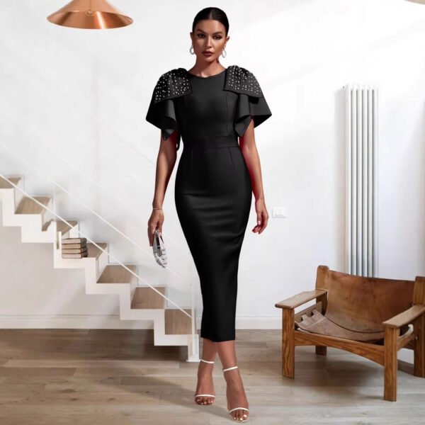 Double Shoulder Bow Slim Fit Dress