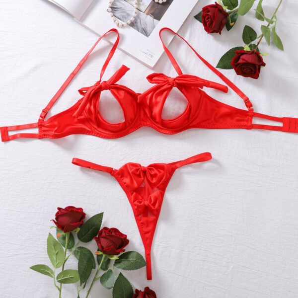 Girl Bra Set With Bow Tie And Sexy Hollow Out Lingerie Two-piece Set - Image 3