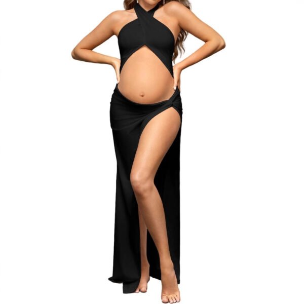 Slim Fit Pregnant Women Mopping Split Hollow Solid Color Dress - Image 6