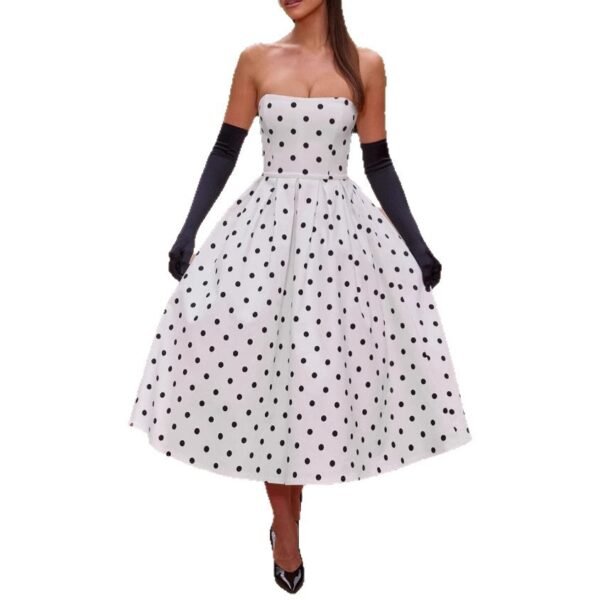 Polka Dot Tube Top Dress Waist Trimming Fashion Women - Image 5