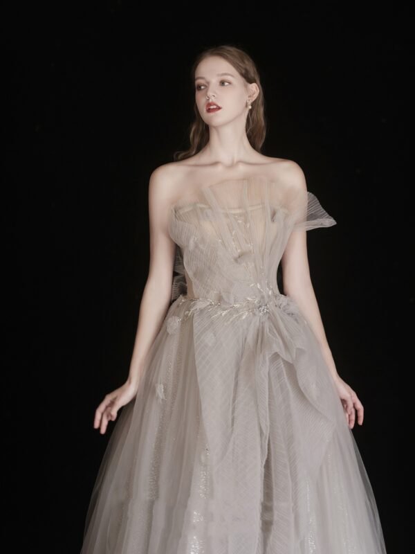Gray Coffee Color Dinner Annual Meeting Tube Top Dress - Image 5