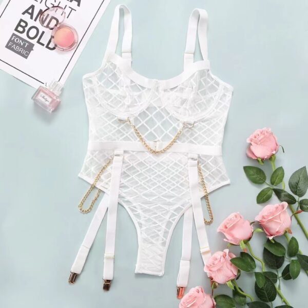 One-piece Lingerie One Piece Dropshipping Metal Chain Grid Passion Sexy Tight Underwear - Image 2