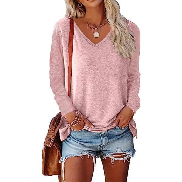 2PCS Womens T Shirts Long Sleeve V Neck Basic Tee Soft Casual Loose Fit Fall Tops Outfits 2025 - Image 5