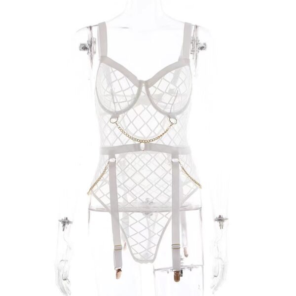 One-piece Lingerie One Piece Dropshipping Metal Chain Grid Passion Sexy Tight Underwear - Image 6
