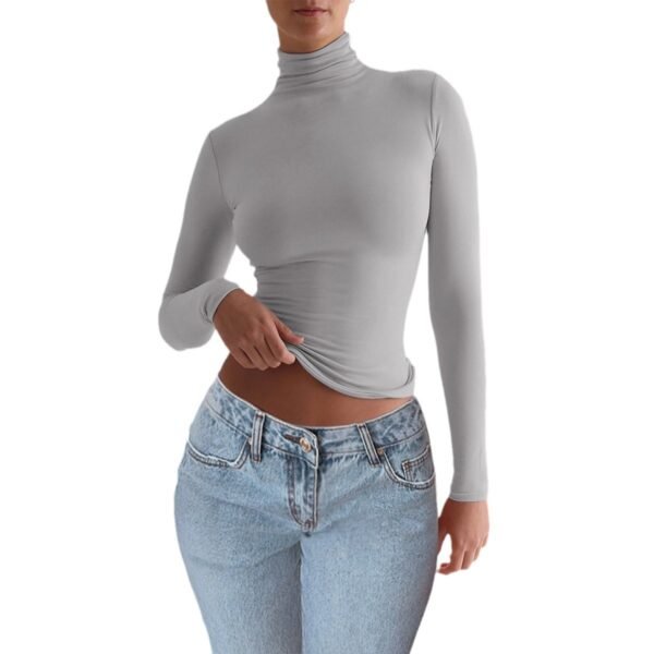 Women's Slim-fit Solid Color Knitted Base Long Sleeve Shirt - Image 2