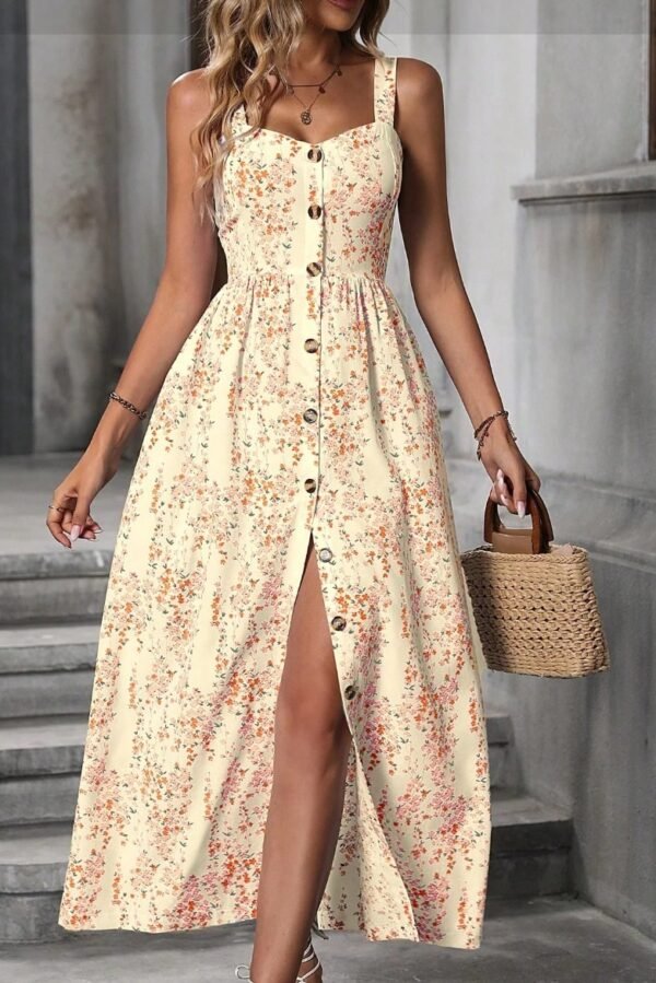 Women's Floral Dress Women's Summer Outerwear A- Line Skirt Dress - Image 3