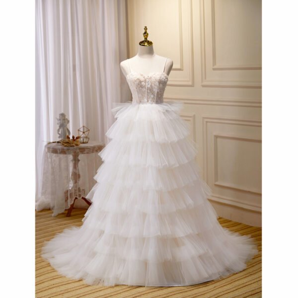 Beautiful Girl Suspender Wedding Dress With Elegant Train - Image 5