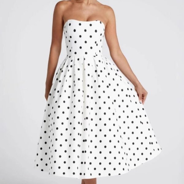 Polka Dot Tube Top Dress Waist Trimming Fashion Women - Image 4