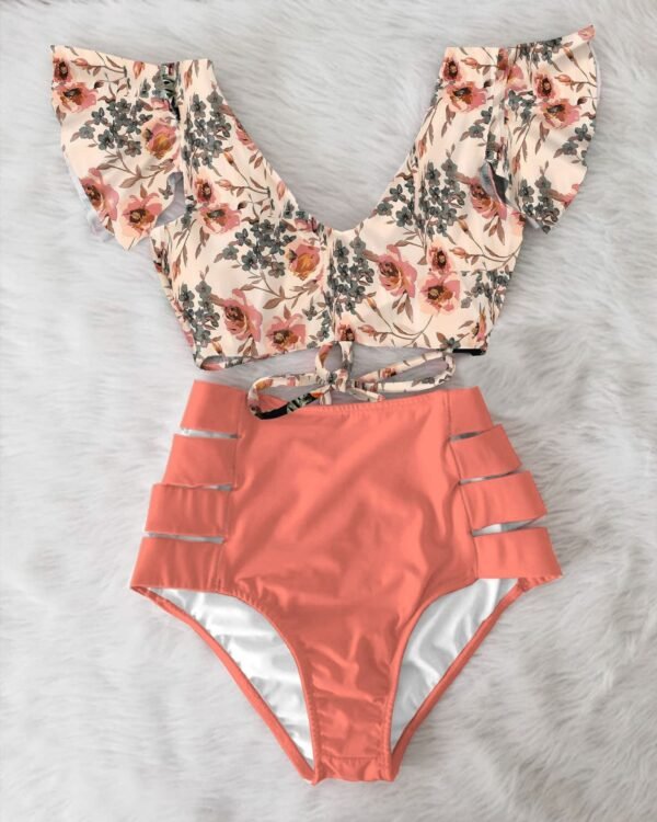 High Waist Bikini Ruffle Swimwear Women Print Sexy Swimsuits - Image 4